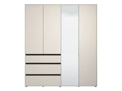 Guardaroba Grande Bianco Crema Nero 4 Ripiani 3 Cassetti 183x211h cm, Appendiabiti - Rifreddoo