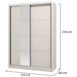 Guardaroba Grande Bianco Crema Nero Appendiabiti 5 Ripiani 155x215.5h cm, 7 Vani - Carisolo