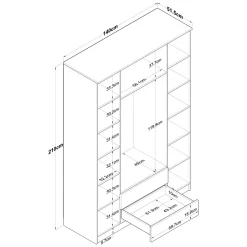 Guardaroba Grande Bianco Marrone 2 Cassetti 11 Ripiani 210x210h cm, Appendiabiti - Verdello