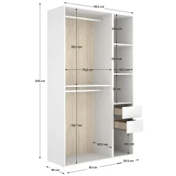 Guardaroba Grande Bianco Marrone Rovere 5 Ripiani 2 Cassetti 180x191h cm, Appendiabiti - Ton