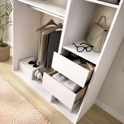 Guardaroba Grande Bianco Marrone Rovere 5 Ripiani 2 Cassetti 180x191h cm, Appendiabiti - Ton