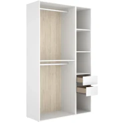 Guardaroba Grande Bianco Marrone Rovere 5 Ripiani 2 Cassetti 180x191h cm, Appendiabiti - Ton