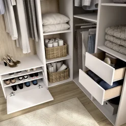 Guardaroba Grande Bianco Marrone Rovere Modulabile 11 Ripiani 145x205h cm, Appendiabiti - Rawlinson