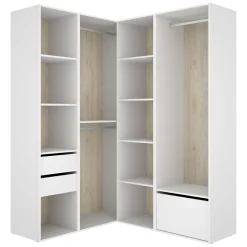 Guardaroba Grande Bianco Marrone Rovere Modulabile 11 Ripiani 145x205h cm, Appendiabiti - Rawlinson