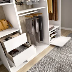Guardaroba Grande Bianco Marrone Rovere Modulabile 8 Ripiani 79x185h cm, Appendiabiti - Calist