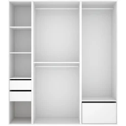 Guardaroba Grande Bianco Marrone Rovere Modulabile 8 Ripiani 79x185h cm, Appendiabiti - Calist