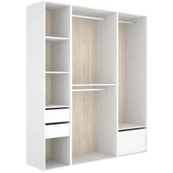 Guardaroba Grande Bianco Marrone Rovere Modulabile 8 Ripiani 79x185h cm, Appendiabiti - Calist