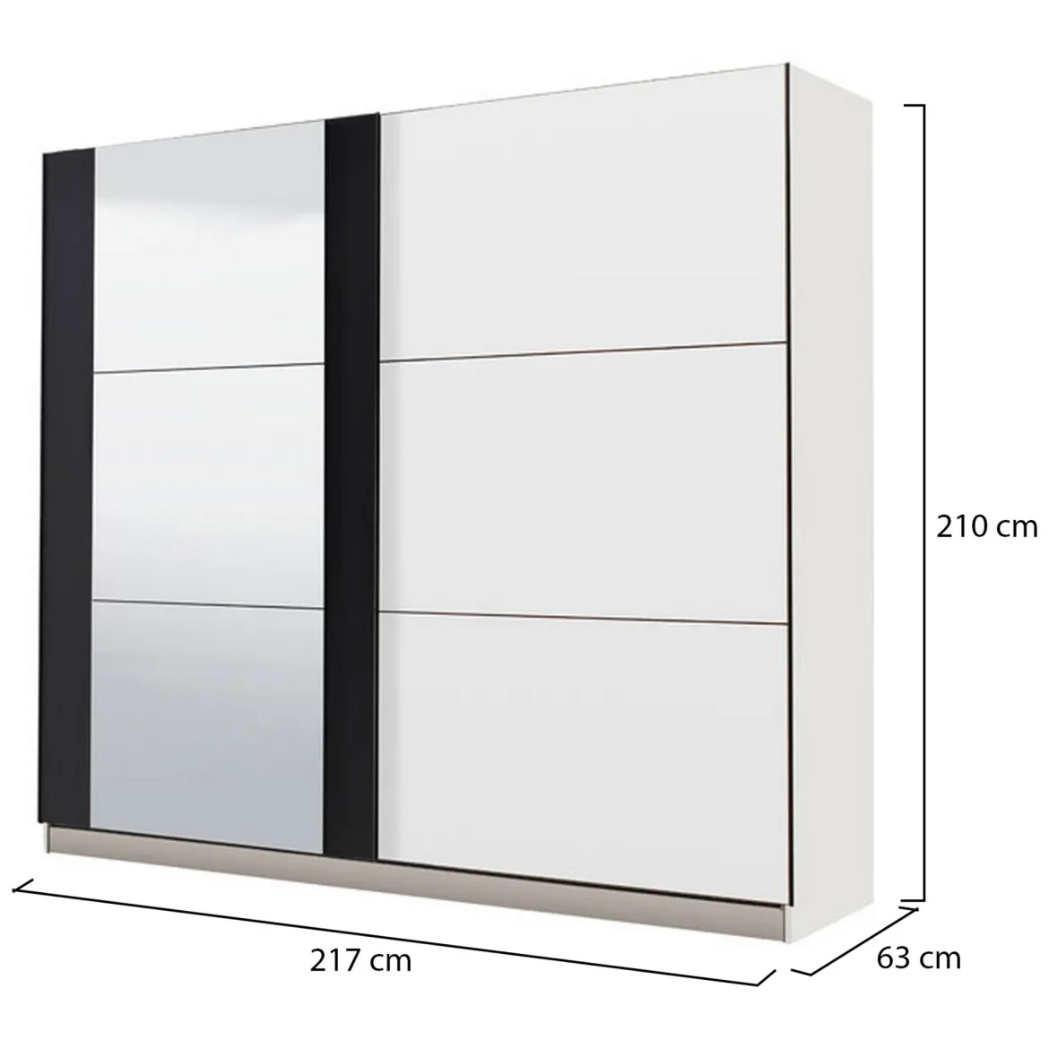 Guardaroba Grande Bianco Nero Appendiabiti 8 Ripiani 217x210h cm, 2 Ante - Prela