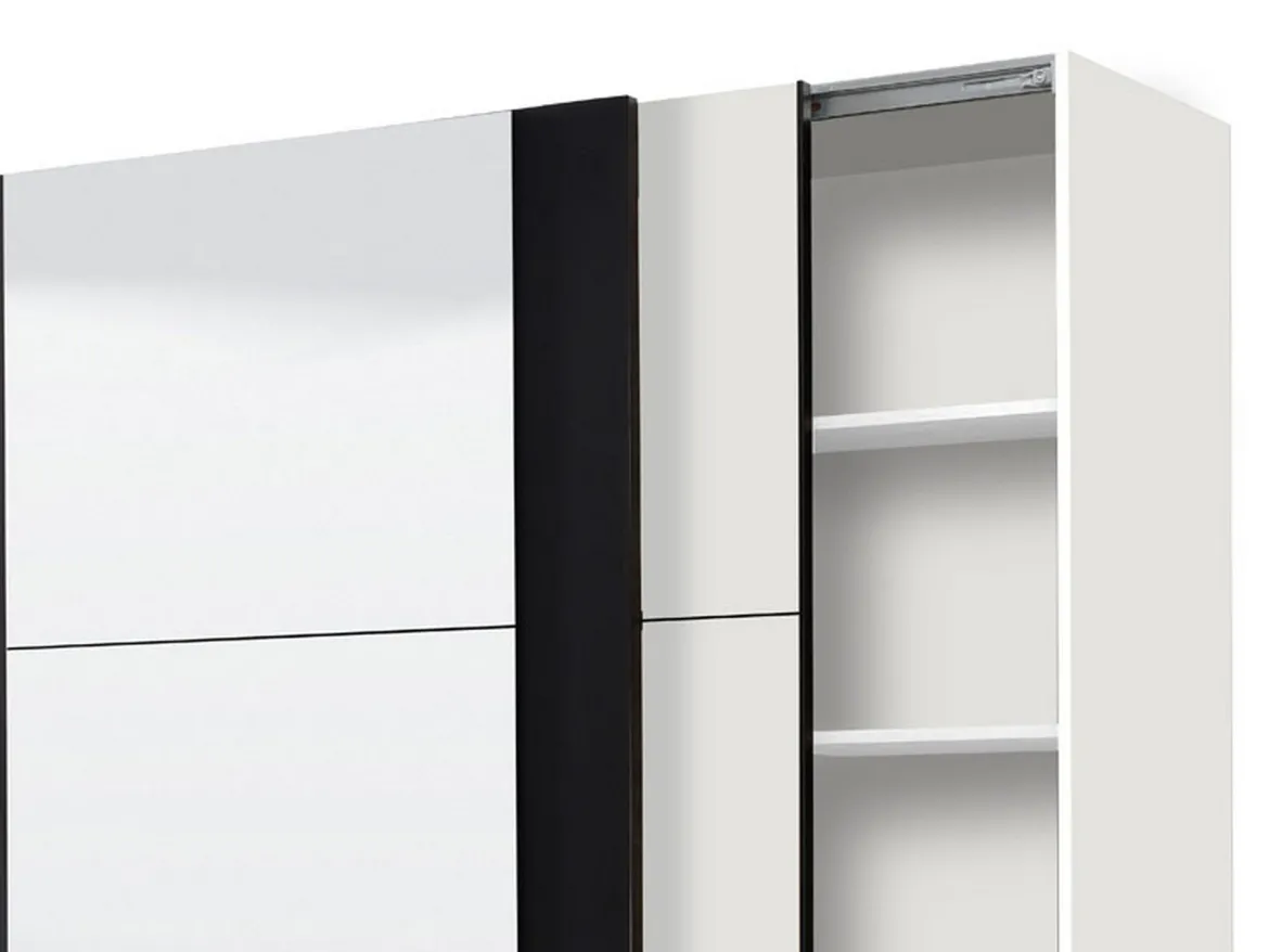 Guardaroba Grande Bianco Nero Appendiabiti 8 Ripiani 217x210h cm, 2 Ante - Prela