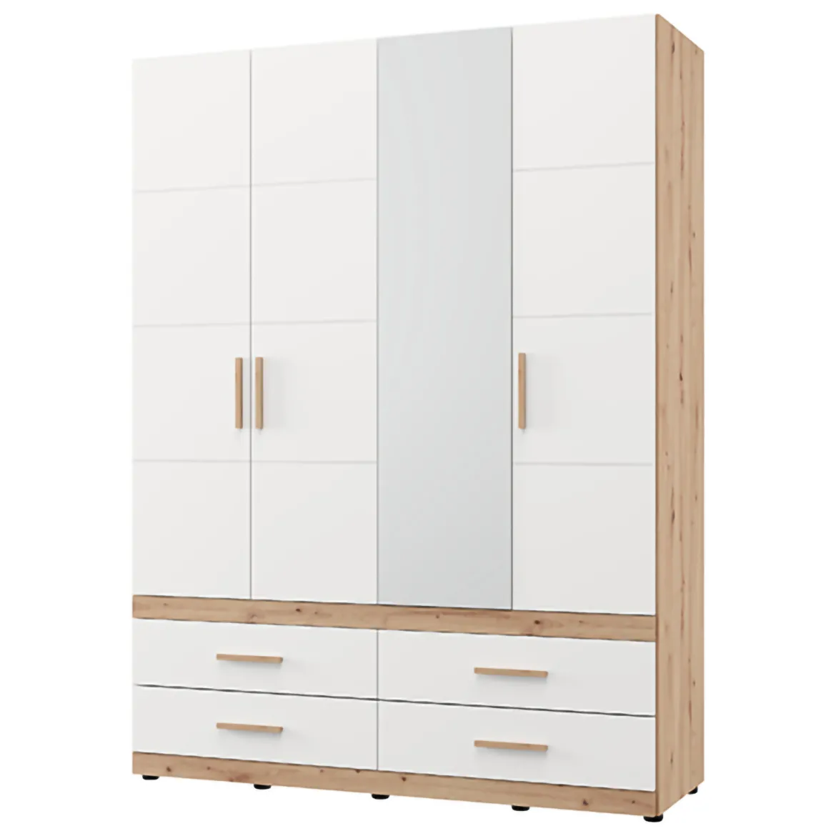 Guardaroba Grande Bianco Opaco Marrone Rovere Nodi 4 Cassetti 2 Ripiani 155x208h cm, Appendiabiti - Taxco