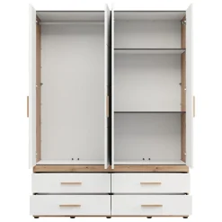 Guardaroba Grande Bianco Opaco Marrone Rovere Nodi 4 Cassetti 2 Ripiani 155x208h cm, Appendiabiti - Taxco