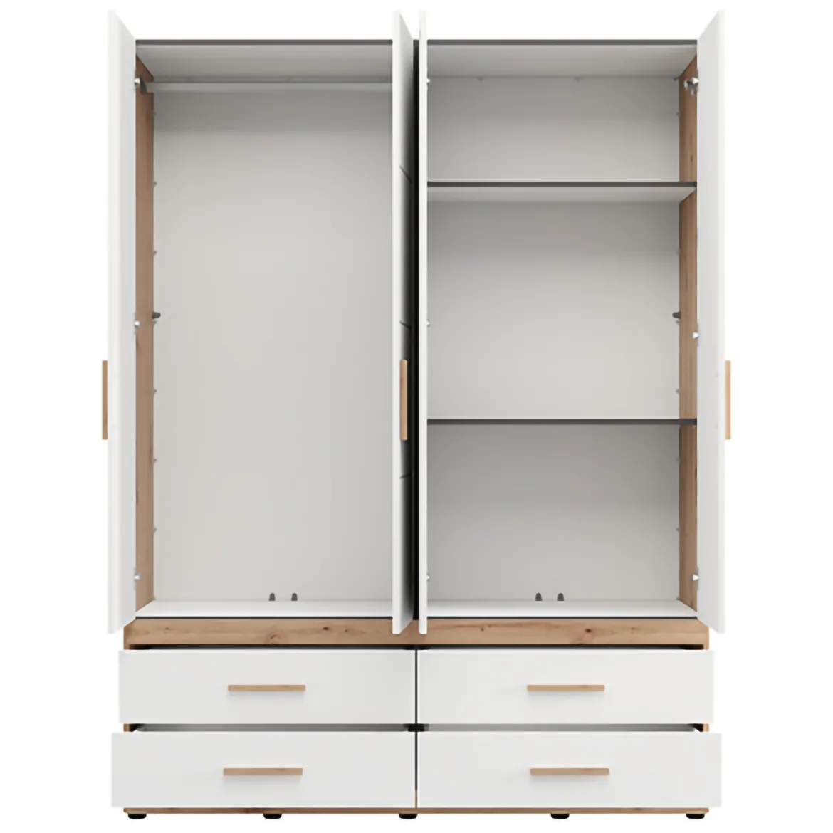 Guardaroba Grande Bianco Opaco Marrone Rovere Nodi 4 Cassetti 2 Ripiani 155x208h cm, Appendiabiti - Taxco