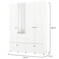 Guardaroba Grande Bianco Opaco Nero 4 Ripiani un Cassetto 155x208h cm, Appendiabiti - Omete