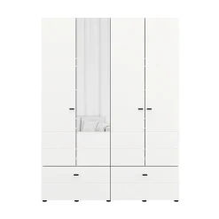 Guardaroba Grande Bianco Opaco Nero 4 Ripiani un Cassetto 155x208h cm, Appendiabiti - Omete