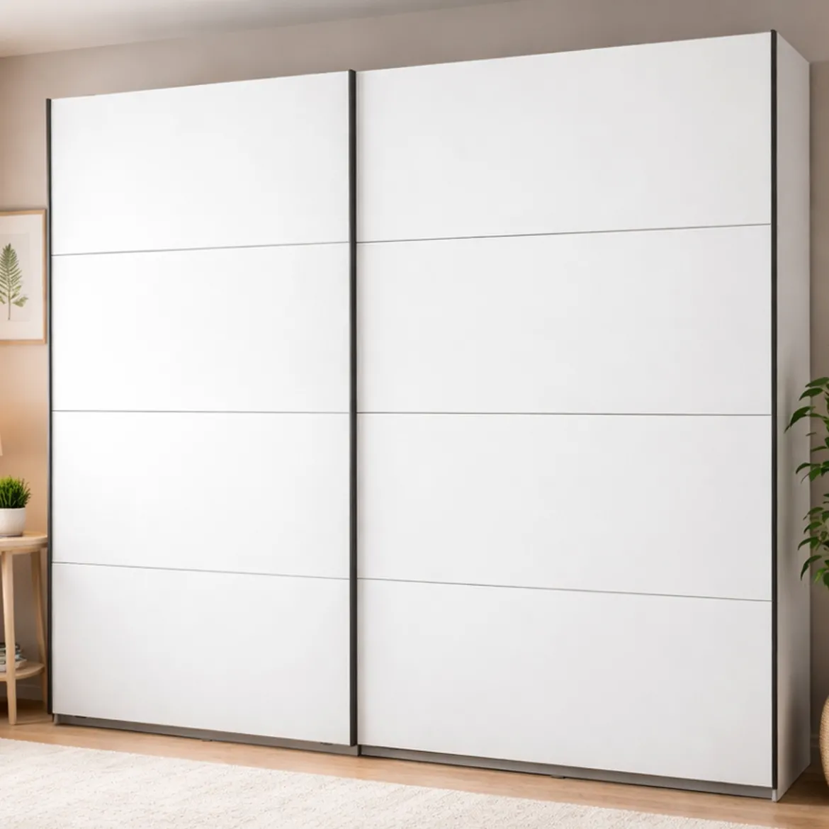 Guardaroba Grande Bianco Opaco Nero Appendiabiti 2 Ripiani 245x217.5h cm, Apertura Scorrevole - Salemi