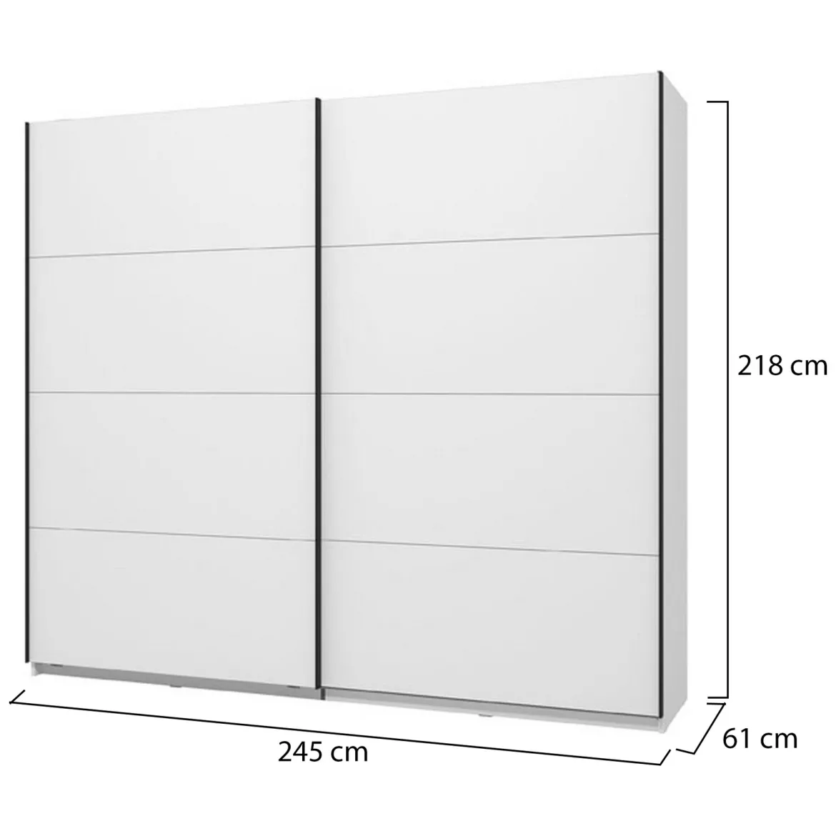 Guardaroba Grande Bianco Opaco Nero Appendiabiti 2 Ripiani 245x217.5h cm, Apertura Scorrevole - Salemi