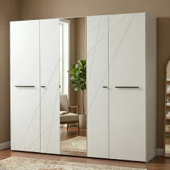 Guardaroba Grande Bianco Opaco Trasparente Appendiabiti 6 Ripiani 223.5x206h cm, 9 Vani - Martano