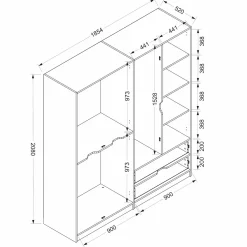 Guardaroba grande in legno nero e oro 185x208h cm - Odalys