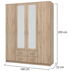 Guardaroba Grande Marrone Noce Appendiabiti 9 Ripiani 140x182h cm, 2 Cassetti - Paterno