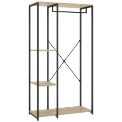 Guardaroba Grande Marrone Rovere Nero 3 Ripiani Appendiabiti 40x167h cm, Cassetti - Cotton