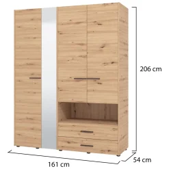 Guardaroba Grande Marrone Rovere Nodi Nero 7 Ripiani 2 Cassetti 155x208h cm, Appendiabiti - Watamu