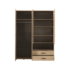 Guardaroba Grande Marrone Rovere Nodi Nero 7 Ripiani 2 Cassetti 155x208h cm, Appendiabiti - Watamu