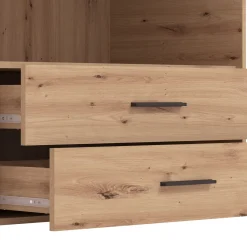 Guardaroba Grande Marrone Rovere Nodi Nero 7 Ripiani 2 Cassetti 155x208h cm, Appendiabiti - Watamu