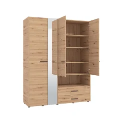 Guardaroba Grande Marrone Rovere Nodi Nero 7 Ripiani 2 Cassetti 155x208h cm, Appendiabiti - Watamu