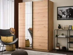 Guardaroba Grande Marrone Rovere Nodi Nero Appendiabiti 2 Ripiani 145.5x217.5h cm, Apertura Scorrevole - Vialone