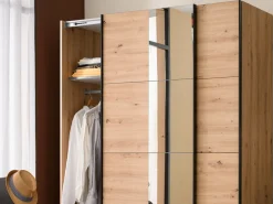 Guardaroba Grande Marrone Rovere Nodi Nero Appendiabiti 2 Ripiani 145.5x217.5h cm, Apertura Scorrevole - Vialone