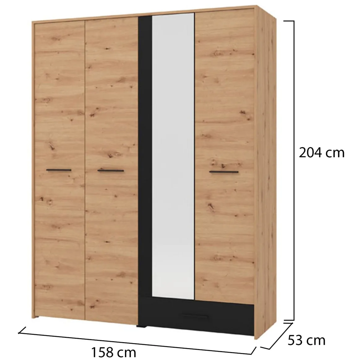 Guardaroba Grande Marrone Rovere Nodi Nero un Cassetto 5 Ripiani 157.5x203.5h cm, Appendiabiti - Lisio
