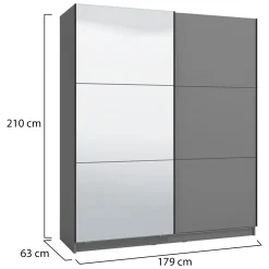 Guardaroba Grande Nero Antracite 8 Ripiani Appendiabiti 217x210h cm, 2 Ante - Piateda