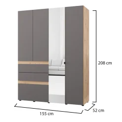 Guardaroba Grande Nero Antracite Marrone 3 Ripiani 3 Cassetti 155x208h cm, Appendiabiti - Ushuaia