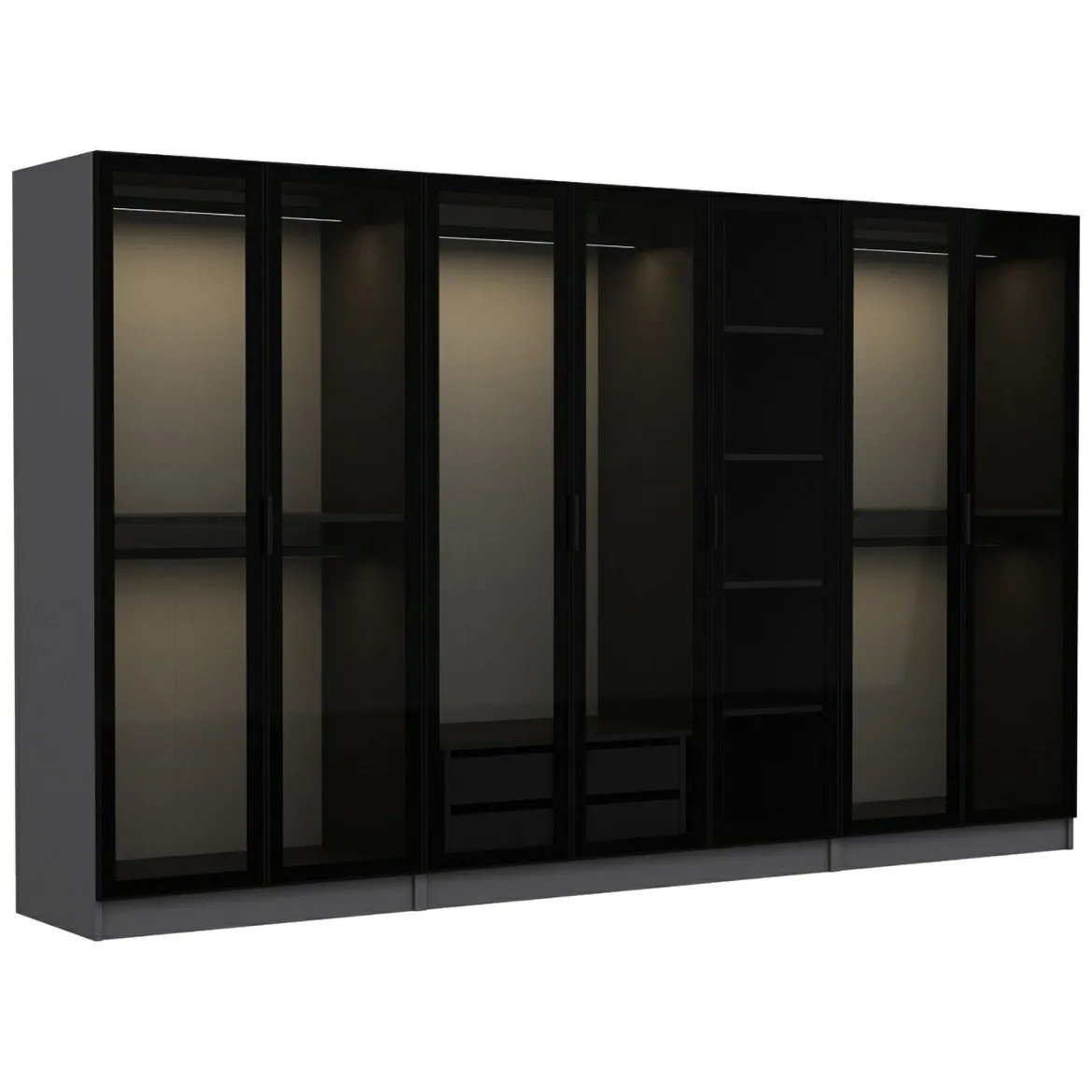 Guardaroba Grande Nero Antracite Trasparente Appendiabiti 8 Ripiani 217x210h cm, Apertura Scorrevole - Soncino