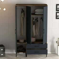 Guardaroba in legno noce e antracite 120x200h cm - Phyan