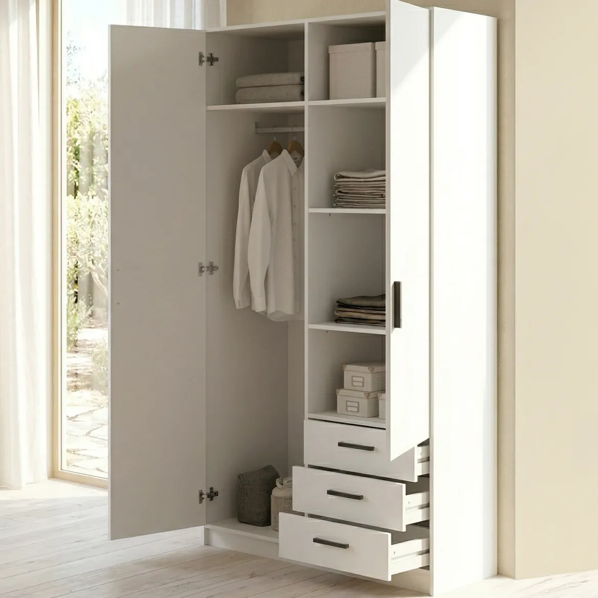 Guardaroba salvaspazio bianco e cemento 150x200h cm - Opi