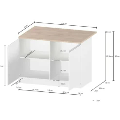 Isola cucina compatta per piccoli spazi 125x90x90h cm bianca lucida e rovere - Analiza