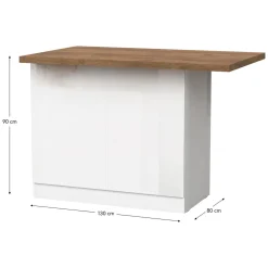 Isola da Cucina Bianco Lucido Marrone Noce 3 Ripiani 6 Vani 160x80x90h cm, 3 Ante Made in Italy - Migani