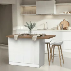Isola da Cucina Bianco Lucido Marrone Noce 3 Ripiani 6 Vani 160x80x90h cm, 3 Ante Made in Italy - Migani