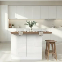 Isola da Cucina Bianco Lucido Marrone Noce 3 Ripiani 6 Vani 160x80x90h cm, 3 Ante Made in Italy - Migani