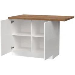 Isola da Cucina Bianco Lucido Marrone Noce 3 Ripiani 6 Vani 160x80x90h cm, 3 Ante Made in Italy - Migani
