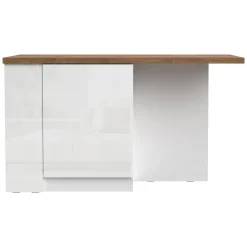 Isola da Cucina Bianco Lucido Marrone Rovere 2 Ripiani 4 Vani 130x80x90h cm, 2 Ante Made in Italy - Miha
