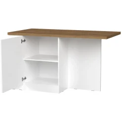 Isola da Cucina Bianco Lucido Marrone Rovere 2 Ripiani 4 Vani 130x80x90h cm, 2 Ante Made in Italy - Miha