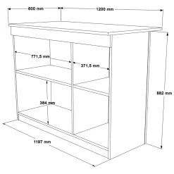 Isola da Cucina Marrone Rovere 2 Ripiani 4 Vani 120x60x88h cm, 2 Ante - Corsico