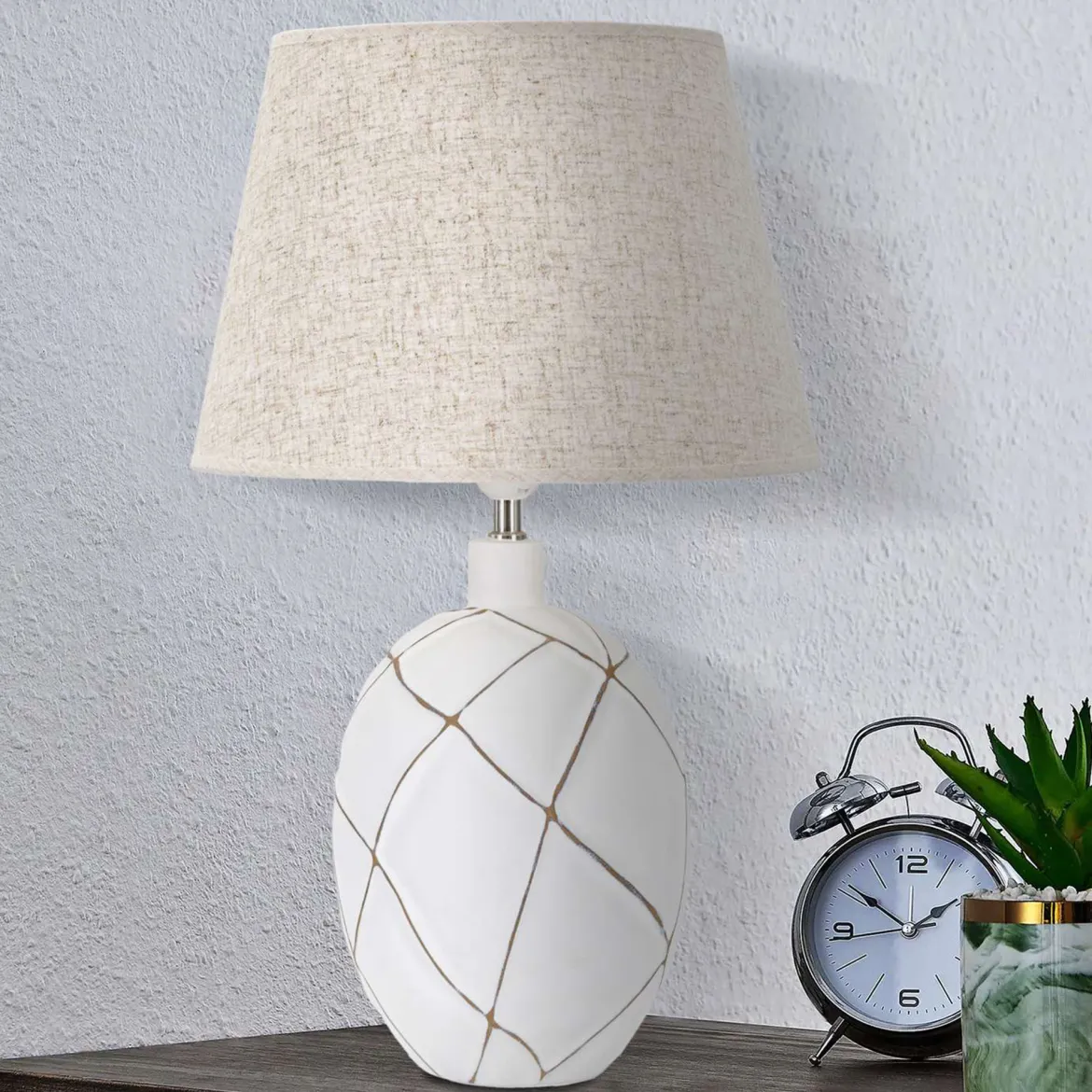 Lampada da Tavolo Bianco Beige Necessaria 1 Lampadina Attacco e27, Paralume - Baka
