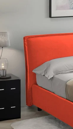 Letto Alla Francese Arancione Materasso Incluso Sfoderabile, Contenitore Made in Italy - Broni