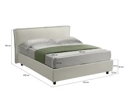 Letto Alla Francese Beige Materasso Incluso Sfoderabile, Contenitore Made in Italy - Broni