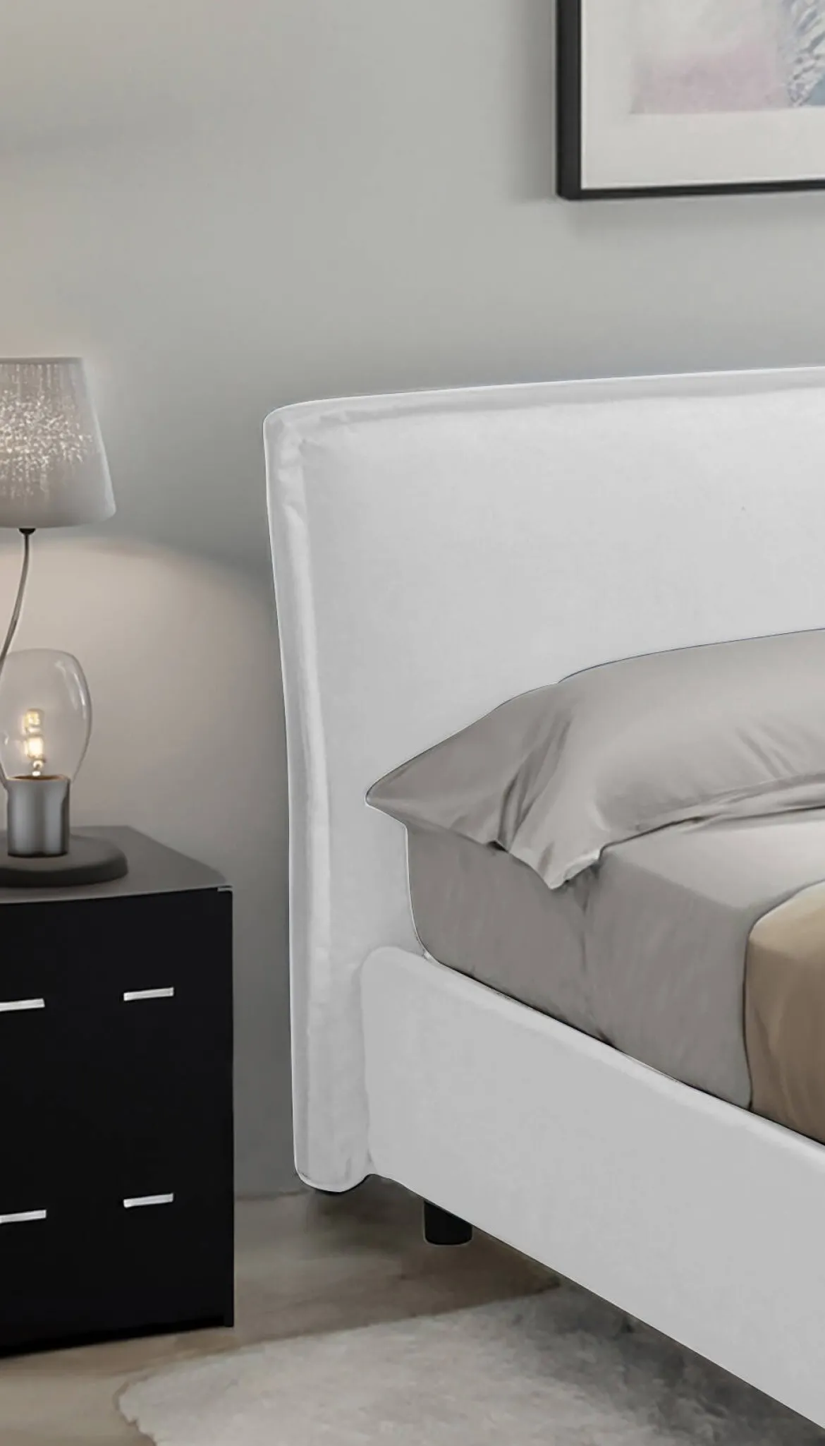Letto Alla Francese Bianco Materasso Incluso Sfoderabile, Contenitore Made in Italy - Broni