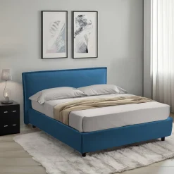 Letto Alla Francese blu Sfoderabile Contenitore, Dimensione Materasso 120x190 cm Made in Italy - Bronte