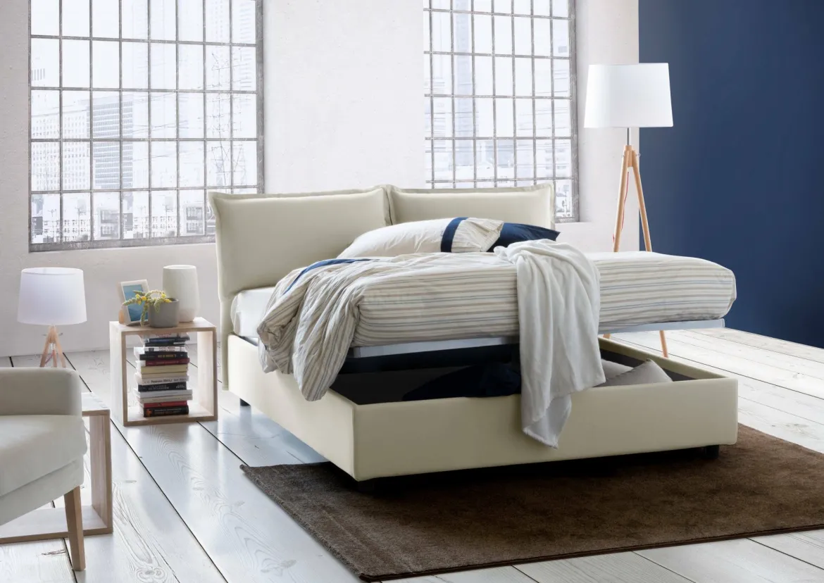 Letto alla francese contenitore beige 155x205cm - Askari